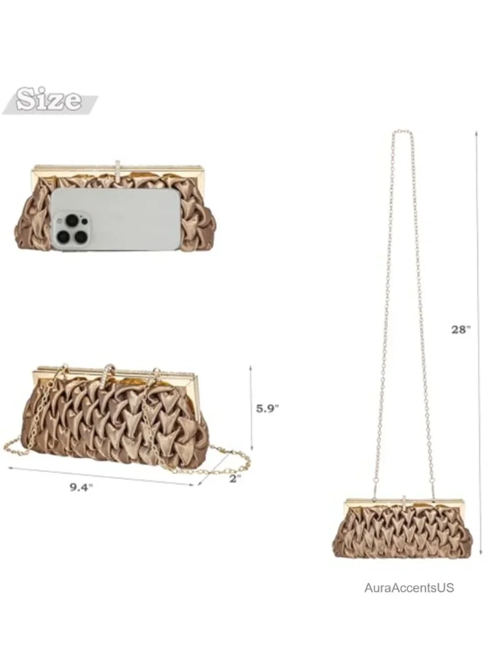 Classic Satin Clutch Bag Diamante Embellished Evening Handbag Wedding Prom Purse